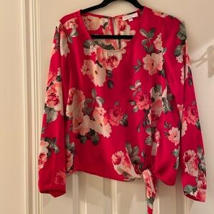 Red floral silky top from Sociallite